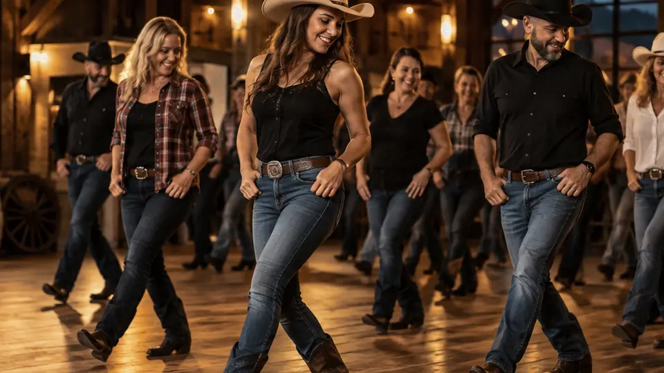 Gemeinsamer Line Dance im Tanzsaal